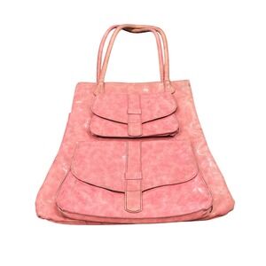 SABINA NEW York Tote Bag Womens Pink Distressed Leather Multi Pocket Y2K Style